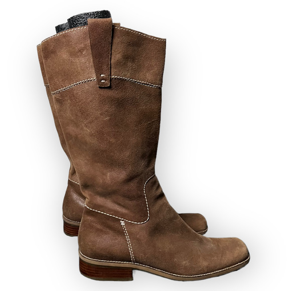 Nine West Shoes - Nine West Vintage 90s Women's Tan Suede Square Toe Side Zip Tall Boots Size 9.5